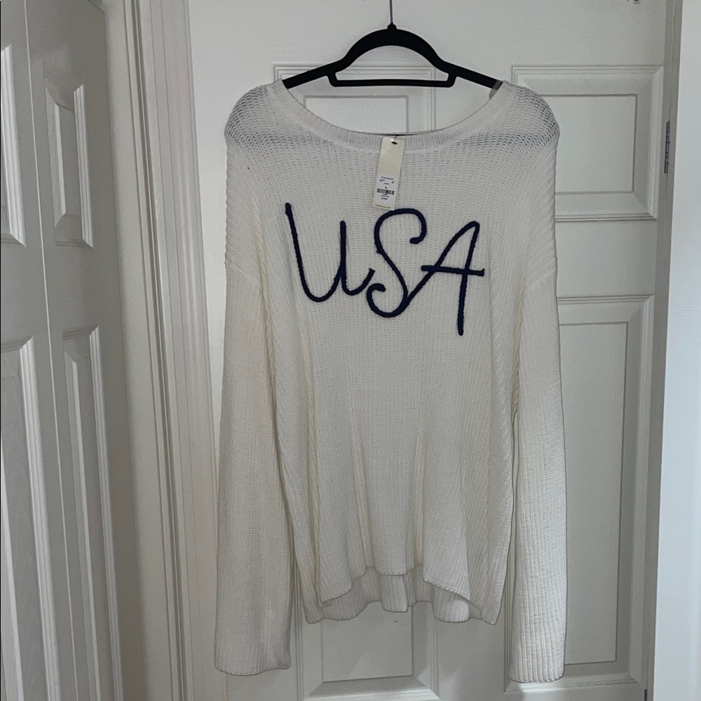 Francesca's Collections White USA Knit Sweatshirt